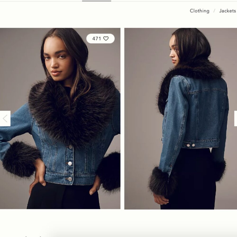 Anthropologie Avec Les Filles Denim Jean Jacket Faux Fur Trim Size Small NEW